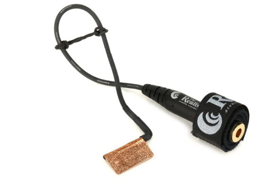 A black audio cable with a looped wire design, featuring a copper-colored rectangular connector on one end and a black roll-up connector with a gold-plated jack on the other, branded with 'Realtek'.